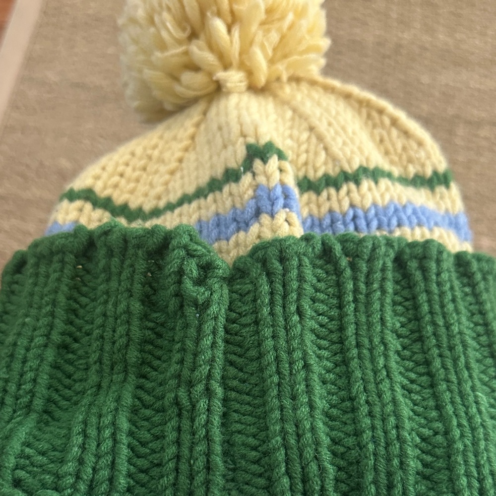 Abercrombie & Fitch Green and Yellow Knit Pom-Pom Hat - Picture 3 of 3